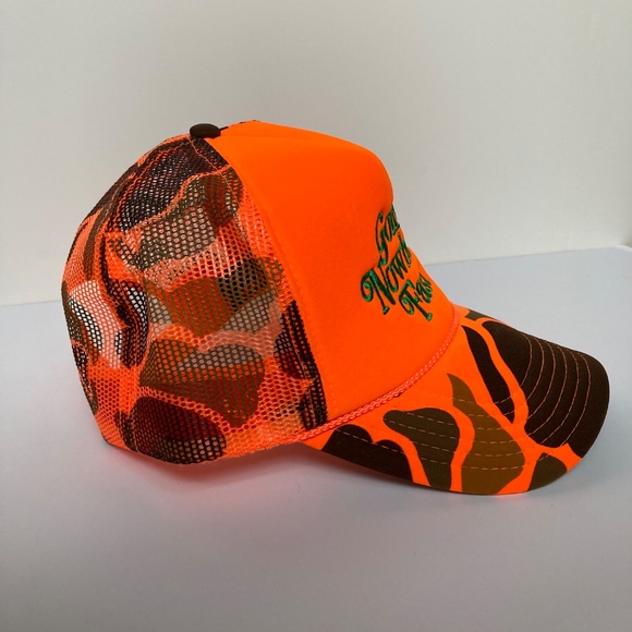 NEON Orange Camo "Going Nowhere Fast" Hunting Snapback Trucker Hat / Ball Cap - Picture 2 of 8